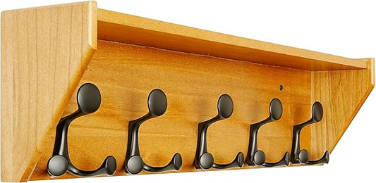 SKOLOO Wall Shelf with Hooks, 24-Inch Brown Coat Rack Wall Mount with Shelf by SKOLOO