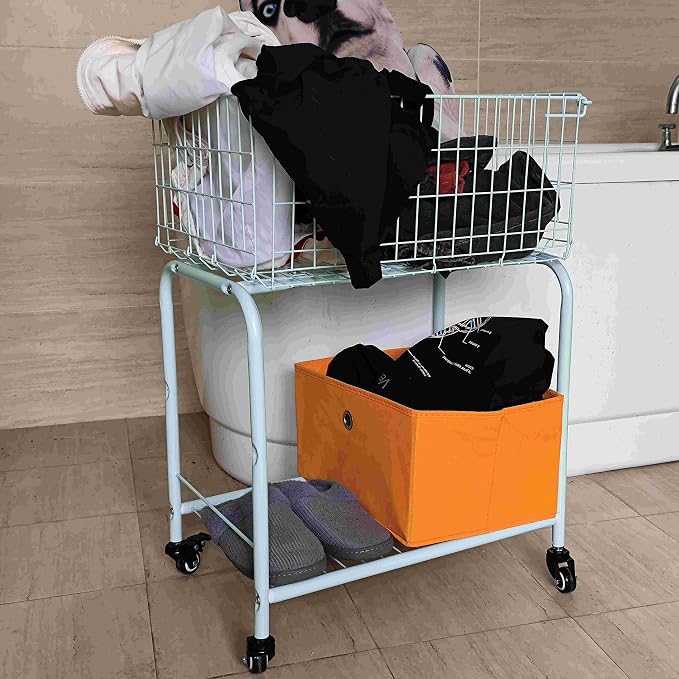 29" Rolling Laundry Cart，Large Capacity Foldable Hamper Basket, MINT Color | - Image 3