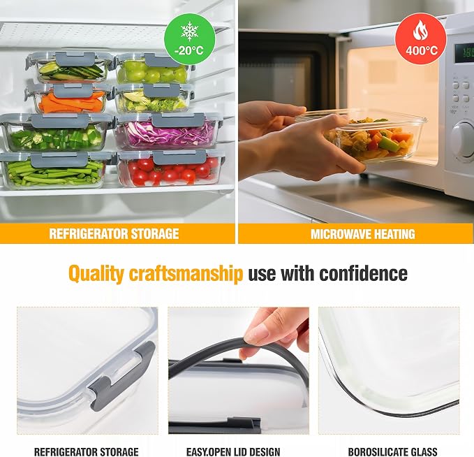 5 PACK 36 oz Glass Meal Prep Containers, Glass Food Containers - Image 5