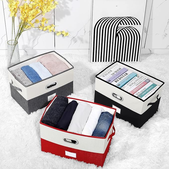 Large Linen Fabric Foldable Storage Bins - Image 3