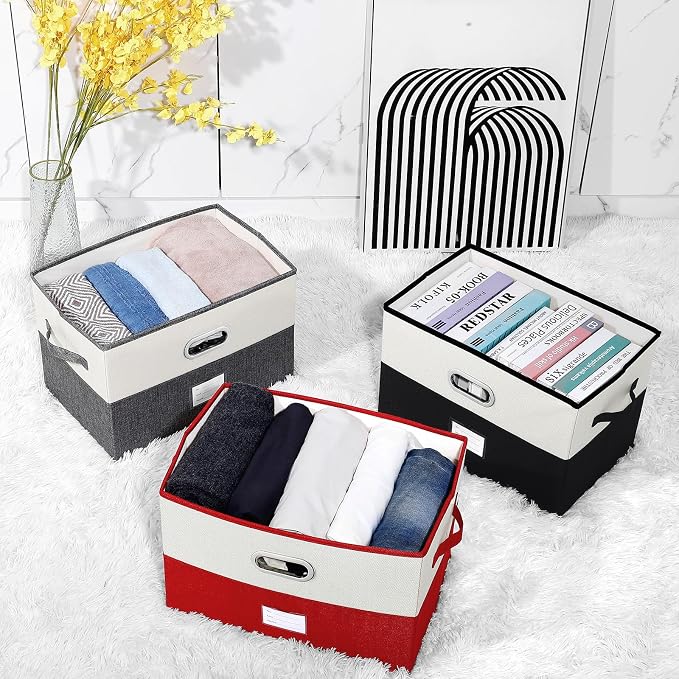 Large Linen Fabric Foldable Storage Bins - Image 2