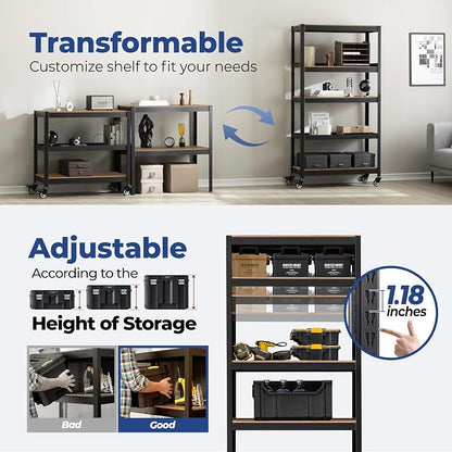 HOMEDANT House 5-Tier Metal Rolling Cart Shelf Rack Casters Heavy Duty Wheel - Image 11