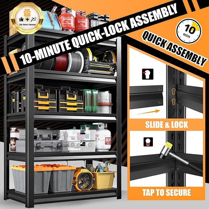 63" H Garage Shelving 5-Tier Heavy Duty Storage Shelves, Adjustable Metal - Image 8