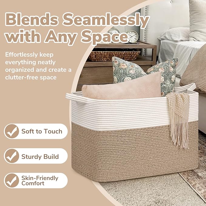 Goodpick Large Woven Blanket Basket 105L, Dirty Clothes, Extra Large Rectangle - Image 5