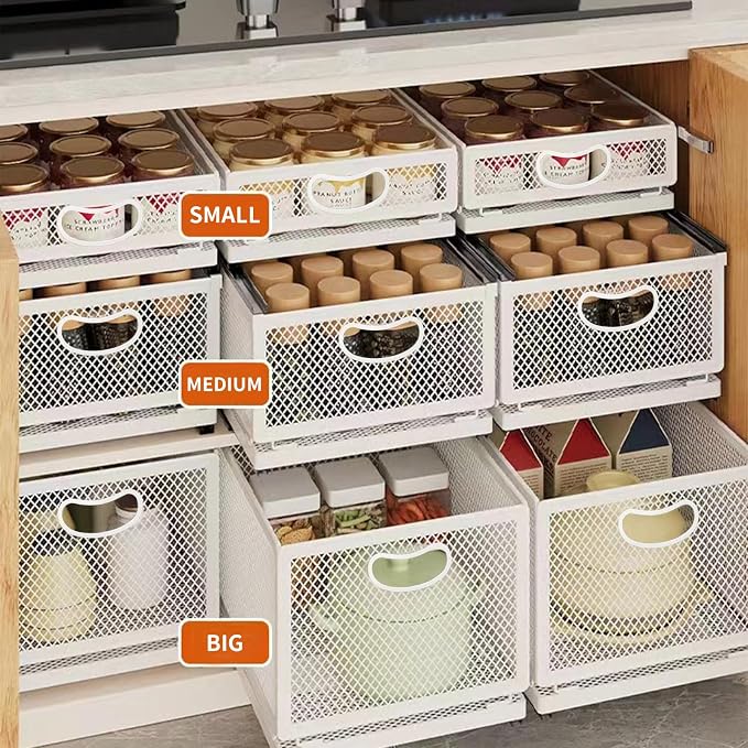 Sliding Cabinet Basket Organizer Drawer Self Adhesive Slide out Pantry Shelves - Image 4
