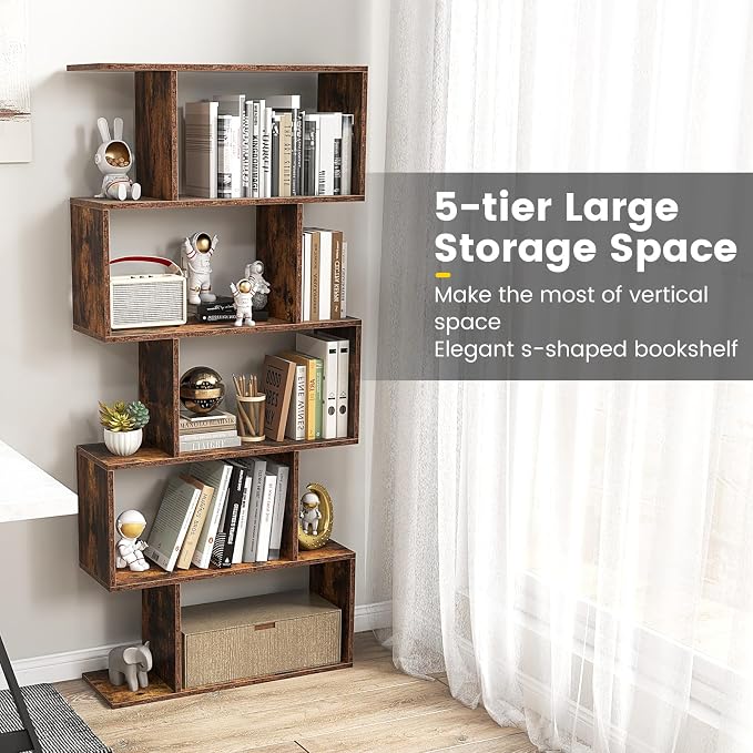 5-Tier Geometric Bookcase Set of 2, 62.5” Freestanding Room Divider Bookshelf - Image 5