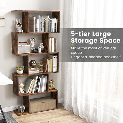 5-Tier Geometric Bookcase, 62.5” Freestanding Room Divider Bookshelf - Image 6