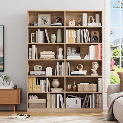 FACBOTALL Bookshelf and Bookcase, 6-Tier Double Wide Bookshelves, Freestanding - Image 4