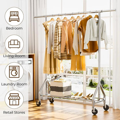 Heavy Duty Clothes Rack Load 450 LBS, Metal Garment Rack, Standing Rolling - Image 7