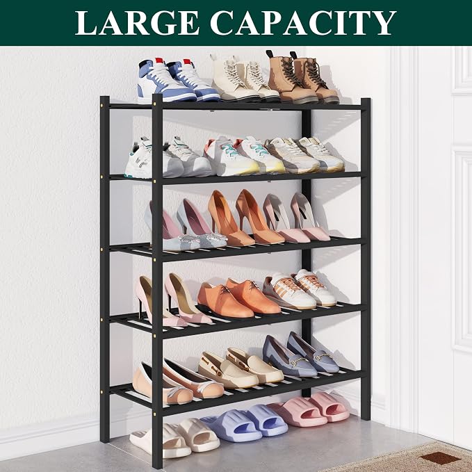Smiry Bamboo Shoe Rack for Closet, 5 Tier Wooden Stackable Shoe Organizer - Image 5