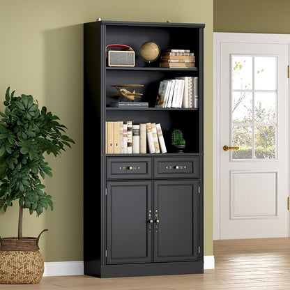71.4" Tall Bookshelf with Drawers & Cabinet, 5-Tier Floor Standing Bookcase by BORNOON