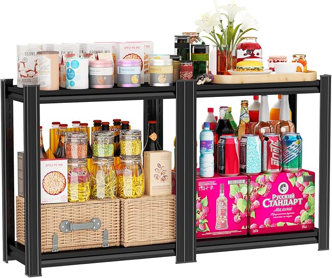 Kitchen Storage Rack, 2 Tier Metal Shelving Unit, Small Pantry Shelves by BEESTMUEBLE