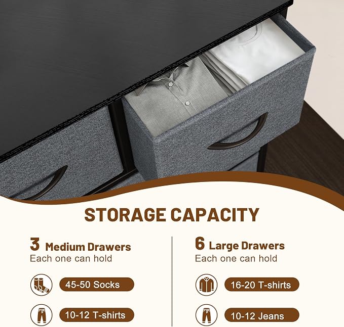 Dresser for Bedroom with 9 Drawers, Chest of Drawers, Storage Drawers Organizer - Image 5