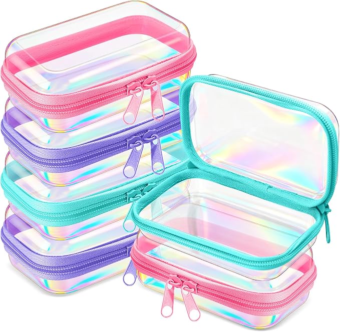 Sanwuta 6 Pcs Clear Hard Zipper Case Hard Plastic Zipper Pouches Transparent by Sanwuta