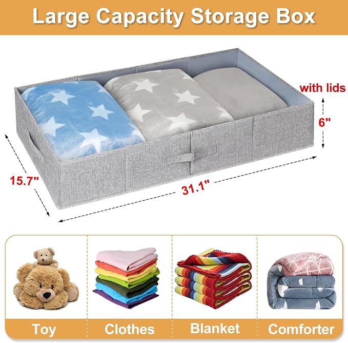punemi Under Bed Storage Containers, Long Flat Firm Sides Underbed Organization - Image 6