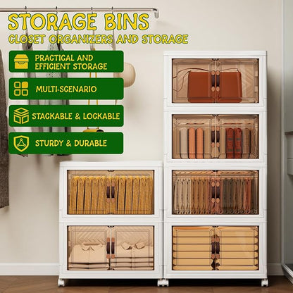 Storage Bins with Lids and Wheels, Collapsible Bathroom Storage Cabinet with - Image 5