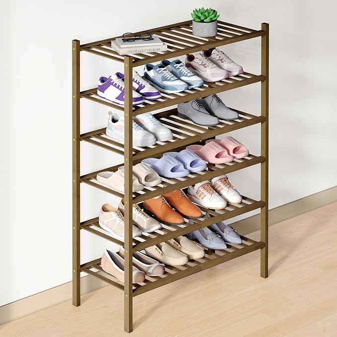 Smiry Bamboo Shoe Rack for Closet, 6 Tier Wooden Stackable Shoe Organizer by Smiry