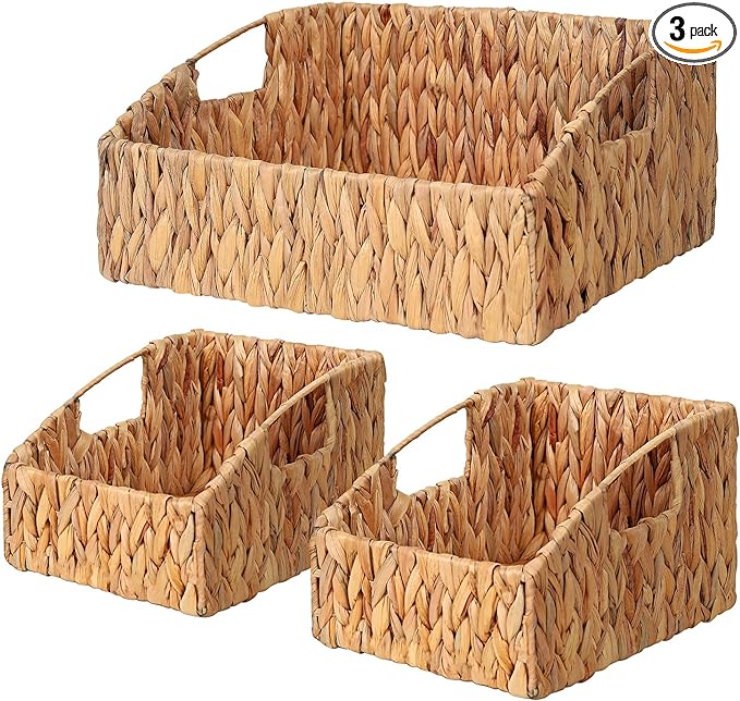 Ollieroo Natural Water Hyacinth Storage Baskets, Handwoven Wicker Storage Bins by Ollieroo