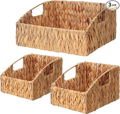 Ollieroo Natural Water Hyacinth Storage Baskets, Handwoven Wicker Storage Bins by Ollieroo