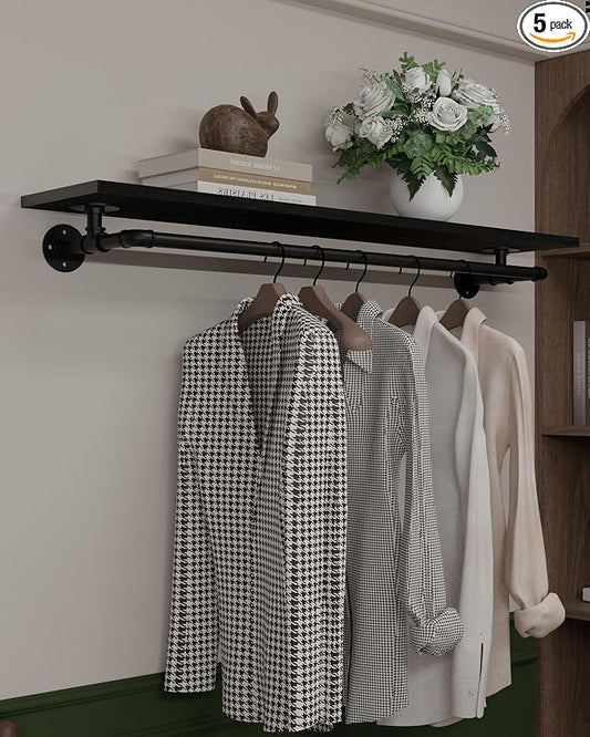 Black Clothes Rack 48in, Wall Mounted Garment Rack by INDUSTRIALSHELVESDESIGN