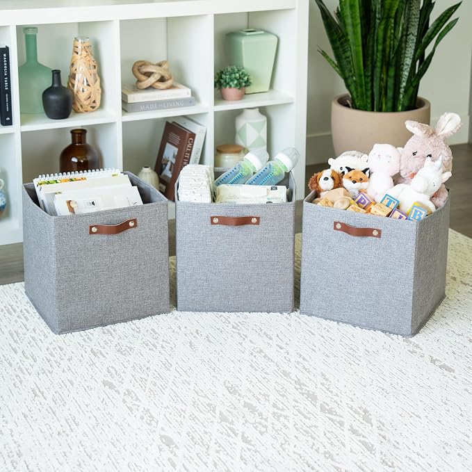 OrganiHaus 13" x 13" x 13" Cube Fabric Storage Bins Set of 4, Canvas Storage - Image 4