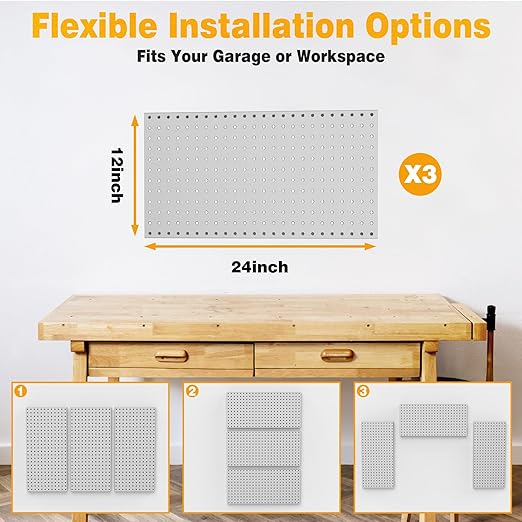 Pegboard Smith Metal Pegboard Panels 12" x 24", 3 Pack Grey Wall Mounted Tool - Image 7