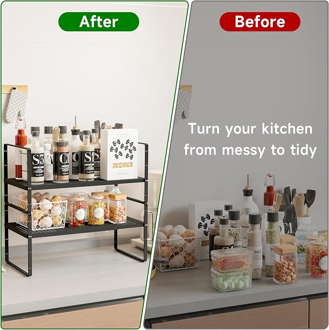 Expandable Kitchen Cabinet Shelf Organizer Rack Heavy Duty Metal Spice Rack - Image 5