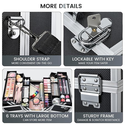 FRENESSA Makeup Train Case Makeup Case 12.6 Inch Large Cosmetic Box Organizer - Image 4