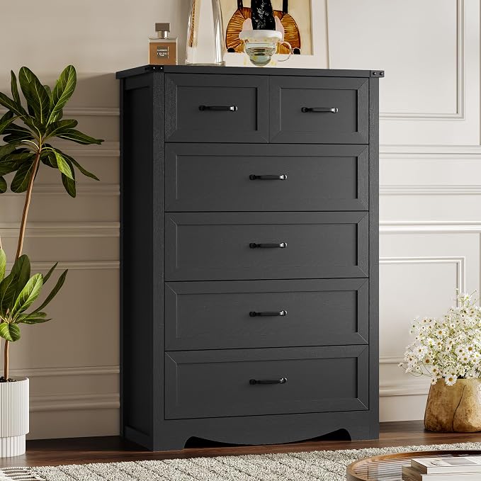 Tall 6-Drawer Dresser for Bedroom, Modern Wooden Chest of Drawers by BORNOON