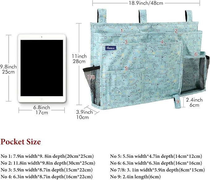 Surblue Bedside Caddy Hanging Bed Organizer Storage Bag Pocket - Image 5