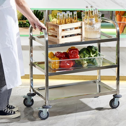 CURTA Stainless Steel Serving Trolley, Rolling Casters Brake Wheel, Commercial - Image 3