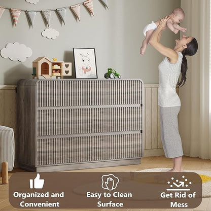 Dresser for Bedroom with 6 Drawers, Fluted Chest of Drawers with Round Curved - Image 5