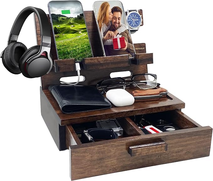 Gifts for Men Women Husband Son Boyfriend Him Nightstand Organizer Wood Phone by VEIYAILUGiftsForMen