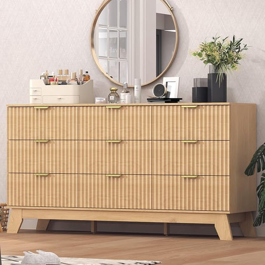Fluted Dresser for Bedroom, 9 Drawer Dresser for Closet, TV Stand, Storage by Thacuok