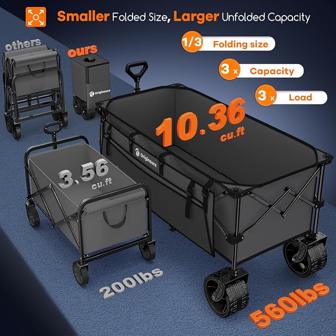 48" L Folding Beach Wagon Cart Foldable, 560lbs Weight Capacity 300L Heavy Duty - Image 3