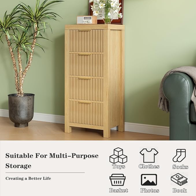 Mid-Century Modern Tall Wooden Dresser - Image 3