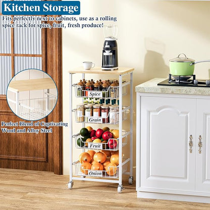 5-Tier Small Kitchen Storage Cart on Wheels - Image 4