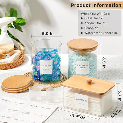 Glass Laundry Pods Container & Acrylic Dryer Sheet Holder - Image 2