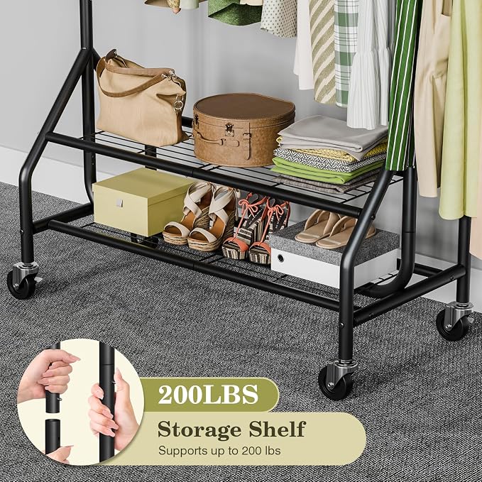 Clothes Rack with 2 Shelves, Heavy Duty Garment Rack Load 450 LBS, Standing - Image 3