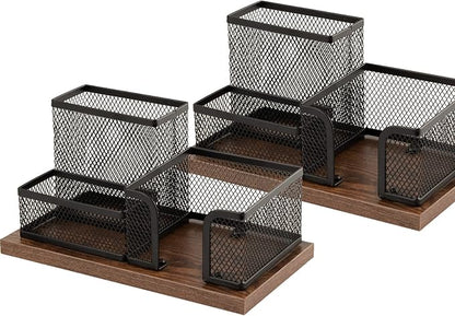 Antique Wood & Mesh Pen Holder Office Supplies Caddy, Storage Baskets by ASIFMTHOT