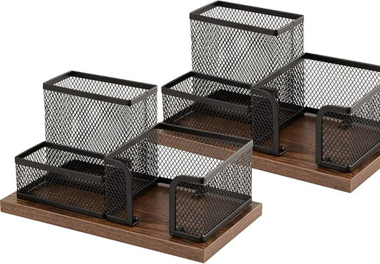 Antique Wood & Mesh Pen Holder Office Supplies Caddy, Storage Baskets by ASIFMTHOT