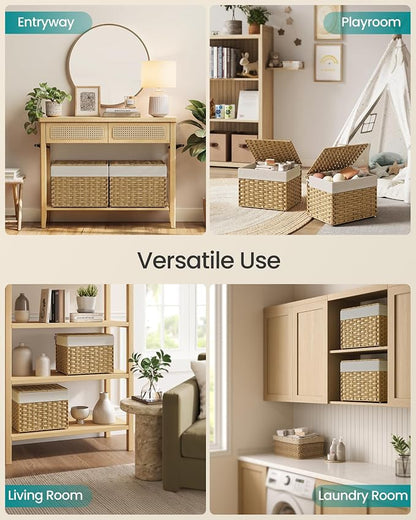 SONGMICS Storage Basket with Lid, Woven Blanket Storage Bin with Handles - Image 3