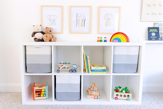 NaturalCozy 13x15x13 Kallax Storage Cubes Bins, 3 Pack | Cotton Rope Cube - Image 3