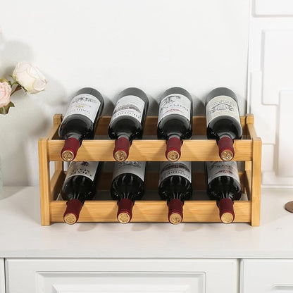 VASMIA Wine Rack, 2-Tier Bamboo Wine Racks Countertop Cabinet Wine Holder Wine - Image 2