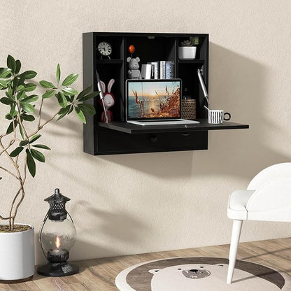 Tangkula Wall Mounted Desk, Folding Floating Wall Mount Laptop Desk, Space - Image 2
