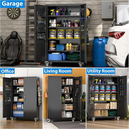 Upgraded Wide & Deep Extra Large Metal Storage Cabinet on Wheels, Lockable - Image 3