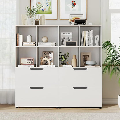 Giantex Bookshelf with 4 Cubes & 2 Drawers, 51” Tall Floor Bookcase with - Image 2