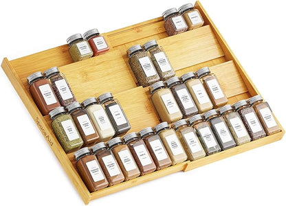 SpaceAid Bamboo Spice Drawer Organizer, Expandable 4 Tier Spices Rack by SpaceAid