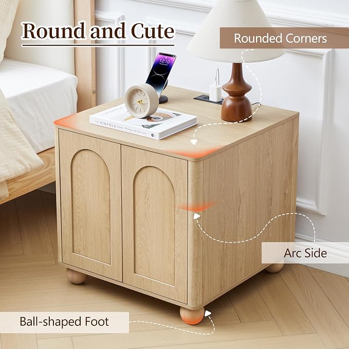 Bed Side Table Set of 2 with Charging Station, Mid Century Modern Nightstand - Image 5