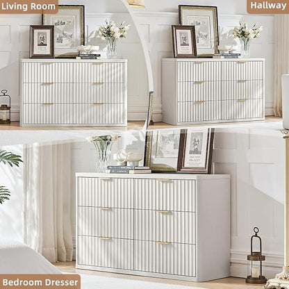 LEYAOYAO Fluted 6 Drawers Dresser, Curved Profile Design, Dresser TV Stand - Image 3